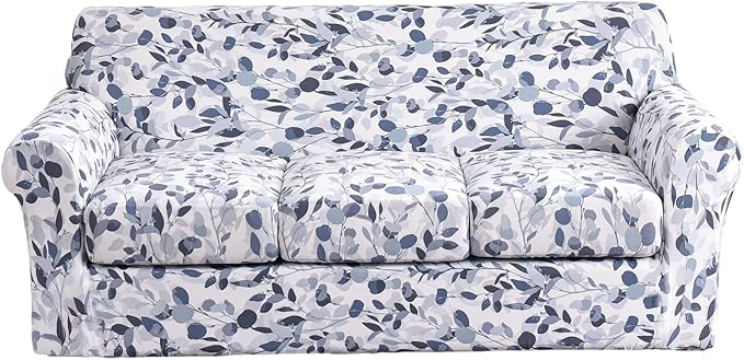 KRFOONN 4 Piece Stretch Sofa Couch Covers for 3 Cushion Couches Printed Sofa Slipcover with 3 Separate Seat Cushion Covers Washable Sofa Slip Covers Furniture Protector for Pets Kids (Large, 12)