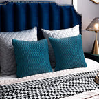 Turquoise Throw Pillow Cases 16x16: 2 Pack Inch Original Striped Velvet Square Decorative Pillow Covers for Farmhouse Couch