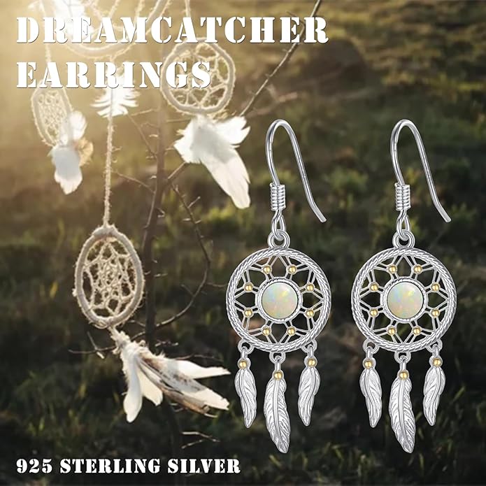 Dream Catcher Earrings for Women 925 Sterling Silver Western Earrings Dream Catcher Dangle Cowgirl Earrings Bohe Jewelry Gifts for Women