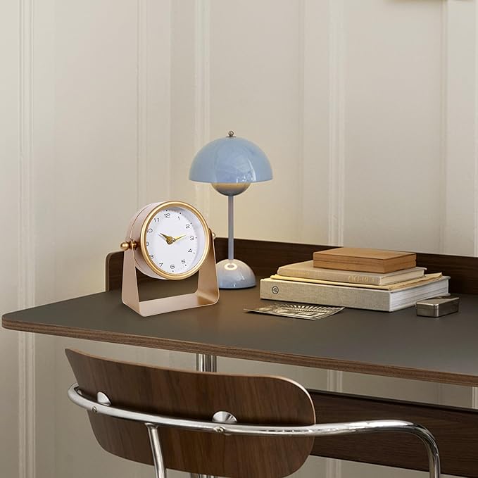Vintage Mirror Table Clock on Stand, Decorative Desk and Small Clocks Shelf Clock Decorative Battery Operated Table Top Decor for Living Room，Silent Non-Ticking (Gold)