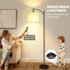 LED Floor Lamps for Living Room, 12W Modern Arc Floor Lamp with Remote & Adjustable Linen Lampshade, Stepless Dimmable Tall Standing Lamp for Bedroom Office Reading (White Shade)