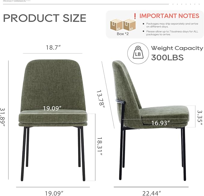 Dining Chairs Set of 4, Modern Dining Chairs, Fabric Upholstered Dining Chairs, Kitchen Chairs with Curved Back and Metal Legs for Dining Room Kitchen Restaurant, Green