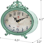NIKKY HOME Vintage Table Clock, French Turquoise Color Rococo Style Desk Clock Battery Operated Rustic Design, Home Décor for Living Room, Bedroom, Bedside, Desk, Gift Clock - Distressed Green