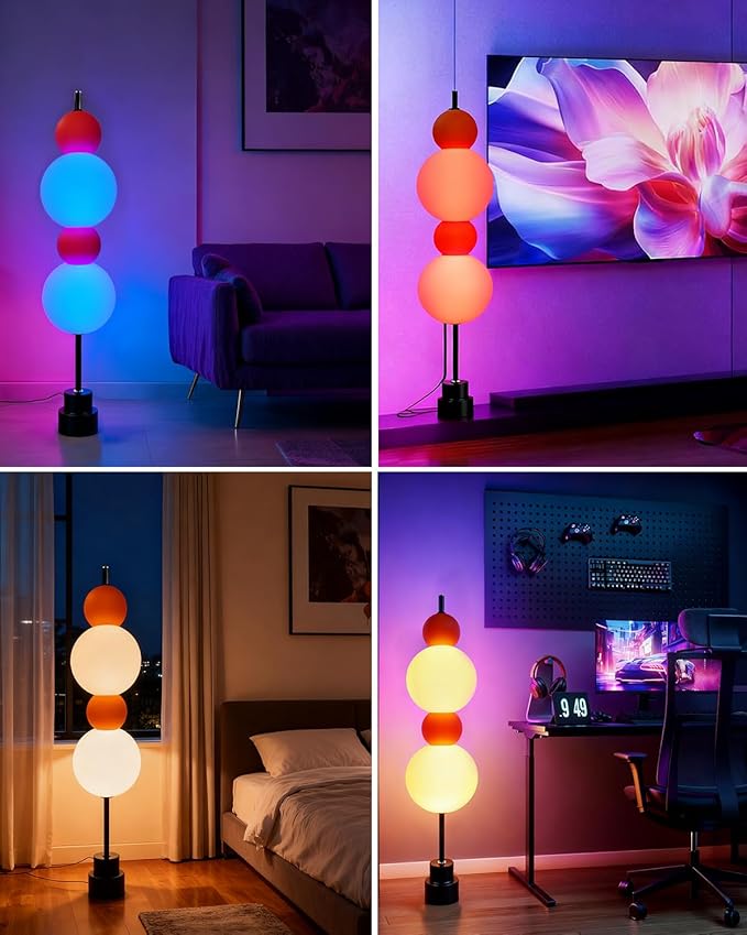 Lightdot RGB& 3000K Floor Lamp with Touch Control, Dimmable Colors Temperature, Globe Modern Floor Lamp with Smart Bulb Included, Orange Standing Lamps for Living Room/Sofa Beside/Corner Decor