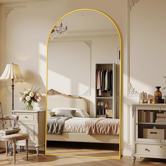 Suidia Arched Full Length Mirror, 78"x38" Floor Mirror Freestanding, Floor Standing Full Body Mirror with Stand for Bedroom, Hanging Leaning Mounted for Living Room Cloakroom, Gold