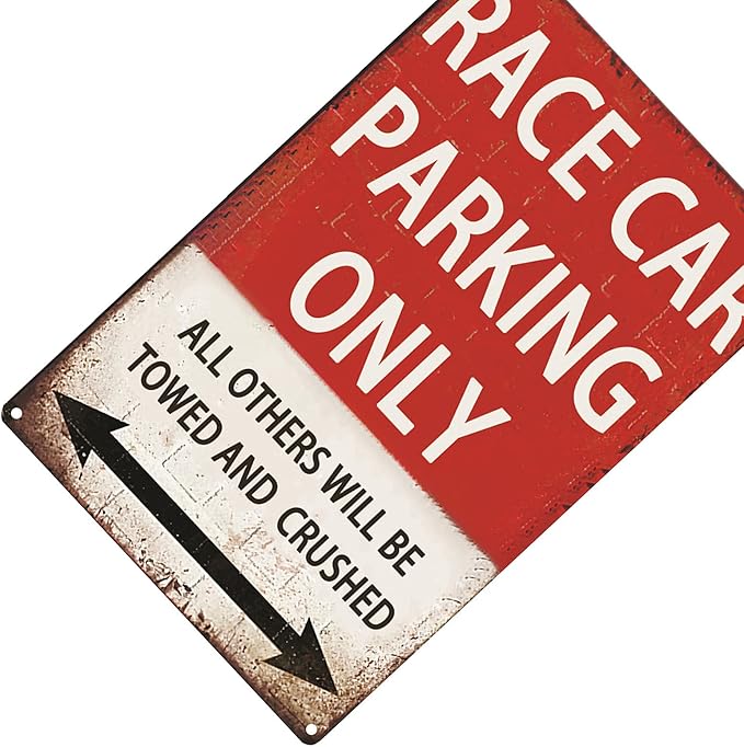 Race Car Room Decor For Boys, Vintage Car Metal Tin Signs Bedroom And Garage Cars Sign Wall Decor Race Car Parking Only 8x12 Inch