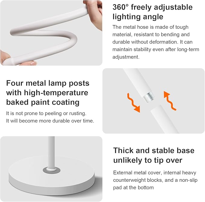 White Bright Floor Lamps with Remote, Touch Control Nursery & Bedroom Lamp, Dimmable Kids Light with Adjustable Color, Gooseneck Standing Lamp for Reading, Living Room, Office, Library, Pharmacy Table