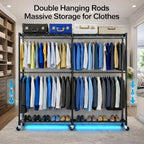 Heavy Duty Clothes Rack with Wheels, 43"W x 18"D x 81"H Rolling Garment Rack, 800 lb Capacity, 3-Tier Adjustable Shelves, Double Hanging Rods, 6 Hooks, Portable Closet Organizer, Tool-Free Assembly