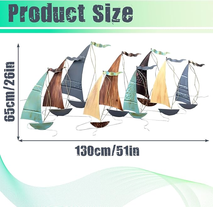 edaknez Large Metal Sailboat Wall Decor, 51" x 26" Ship Wall Art, Coastal Nautical Boat Wall Art Decor, Large Ship Wall Sculptures, for Living Room Bedroom