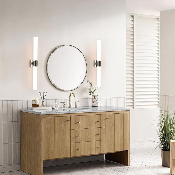 Modern Wall Sconce 30.4 Inch Brushed Nickel Bathroom Sconces Led Wall Lights with Acrylic Shade Hardwired Long Vanity Lighting Fixtures Over Mirror for Bedroom Living Room Hallway