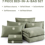Monbix Queen Comforter Set - 7 Pieces Cationic Dyeing Sage Green Bed in a Bag Queen Bedding Sets with Comforter, Sheets, Pillowcases & Shams, Reversible Bedding Comforters Sets