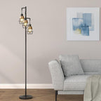 Oneach 68" Floor Lamps for Living Room, Stepless Dimmable Boho Floor Lamp with 3 Bulbs, Tall Farmhouse Industrial Corner Standing Tree Lamp for Bedroom, Office, Study Room, Dining Room, Black