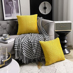 Mustard Yellow Couch Pillow Covers: 2 Pack 22x22 Inch Original Striped Velvet Square Throw Pillow Cases for Farmhouse Home Decor