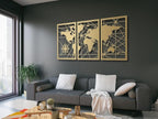 VAILLA World Map Wood Wall Art Decor Large Hanging Sculpture Modern Home Decoration Large Set of 3 Panels Map Wallart Botanical Wall Hangings Wooden Wall Arr 3D Textured Sculptures for Living Room Bedroom Office Dinnig Room