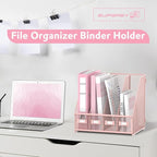 SUPEASY Magazine File Holder Desk Organizer, Metal Binder Holder with 4 Vertical Compartments for Office Home School, Pink