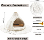 Ceramic Palo Santo Holder Burner,Incense Cone Holder,Mini Chiminea for Palo Santo Sticks and Sage Burner,with Handmade Heat Insulated Mat,Dust Brush,Metal Tweezer. (White Volcano)