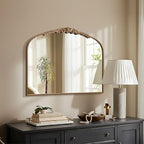 Besdomus Gold Vintage Vanity Mirror: 24"x 32" French Baroque Arched Mirror - Traditional Ornate Antique Mirrors for Wall/Dresser/Mantel/Bedroom/Entryway/Bathroom/Hallway - Home Decor for Living Room