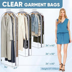 BALEINE 50'' Clear Garment Bags for Hanging Clothes, 10.5'' Wide PEVA Suit Bag for Closet Clothes Dresses Coat (Clear, 3PK)