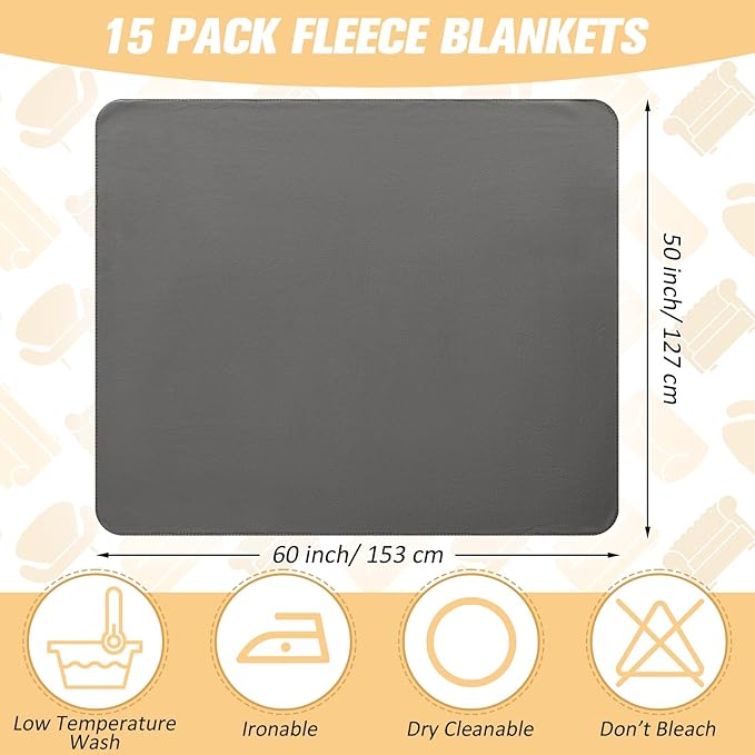 Newwiee 15 Pack Fleece Blankets Bulk 50 x 60 Inch Double Sided Ultra Soft Fleece Throw Blankets Bulk Lightweight Warm for Airplane Home Office Wedding Gifts Outdoor Use (Gray)