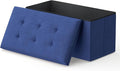 MoNiBloom 30 Inch Storage Ottoman Bench, Rectangle End of Bed Bench, Storage Padded Seat, Linen Fabric Ottoman Footrest for Living Room, Bedroom, Entryway, Navy Blue