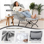 Lazy Chair with Ottoman, Modern Accent Chair with Lumbar Pillow, Grey Sofa, Lounge Chairs with Folding Footrest, Oversized Supportive Chairs for Bedroom, Reading