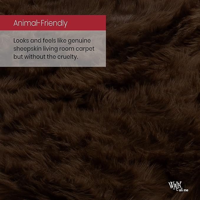 Silky Soft Faux Fur Rug, 5 ft. x 7 ft. Brown Fluffy Rug, Made in France, Sheepskin Area Rug, Shaggy Rug for Living Room, Bedroom, Kid's Room, or Nursery, Home Décor Accent with with Non-Slip Backing