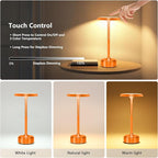 Rechargeable Cordless LED Table Lamps Touch Sensor Light, 3-Levels Portable Dimming Wireless Battery Operated Lamp，Nightstand Lamp/Night Light/Restaurant Table/Outdoor/Coffee/Bar (Orange)