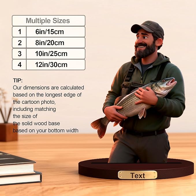 Personalized 3D Cartoon Photo Fishing Figurine Desktop Ornament Home Office Bedside Table Decoration From Your Photos To Office Desk Frames Gift‘S For Fathers And Fishing Enthusiasts (Fishing cartoon)