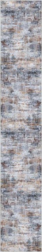 IOHOUZE Abstract Runner Rug 3x18 Ft Washable Runners for Hallways, Non Slip Kitchen Runner Printed Faux Wool Entryway Runner Indoor, Modern Abstract Floor Carpet for Hall Stair, Orange Grey