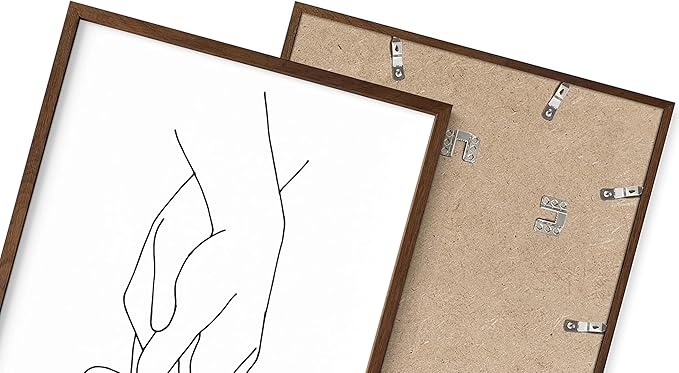 Holding Hands Wall Art Interlocking Fingers Connection Continuous Line Drawing 24x36 Inch Oak Wood Walnut Framed Modern Minimalist Unity Print for Bedroom