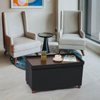Ottoman Storage Bench with Tray - Bedroom Foot Stool & Coffee Table Lid - Black Leather, 30" Inch