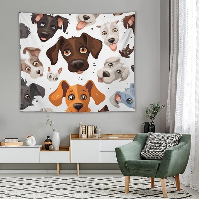 VUMIVI Cartoon Dog Head Tapestry Adorable Pets Humorous Style Abstract Art Illustration Tapestry Wall Hanging for Living Room Bedroom Dorm Classroom Aesthetic Decor W60xL50in