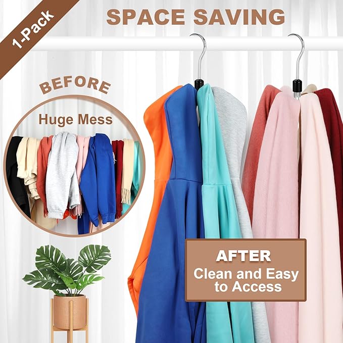 TOPIA HANGER Hoodie Hangers with 6 Wood Balls, 360°Swivel Purse Hanger, Scarf Hanger, Closet Hooks, Handbag Organizer, Bra Hanger, Accessory Organizers for Scarf, Tanktop, Hat, Hoodie CT56B