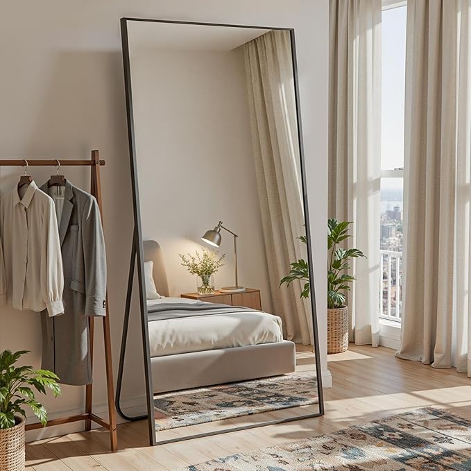 Full Length Mirror, 72"x32" Full Body Mirror, Oversized Floor Mirrors, Leaning Free Standing Mirrors, Hanging Mounted Large Mirrors for Bedroom Dressing Room, Cloakroom, Black