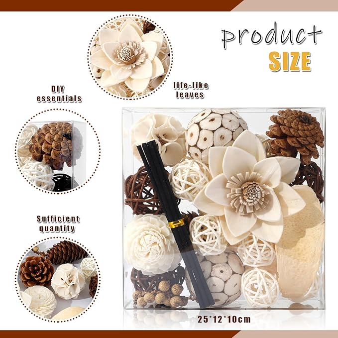 2 Boxes of White Potpourri Bowl Filler Decorative Scented Mixed Dried Decorative Balls for Centerpiece Bowls Flower Vase Filler for Home Decoration (White)