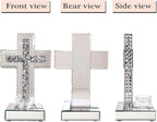 GIMORRTO Mirrored Cross Wall Decor, Crushed Diamond Crystal Glass, Religious Wall Art (Small tabletop with candle holder)