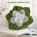 Flower Throw Pillow - 17.8" Plant Shaped Cushion, Soft Plush Decorative Pillow for Bedroom & Living Room, Unique Green Design, Home Decor Accen