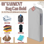 2 Set 40in Short Cotton Garment Bags, 6in Wide Gusset Hanging Storage Clothes with 8 Cedar Blocks, Transparent Mesh Window, Breathable Closet Bags for Fur Coat Suit Sweater Dress, Gray