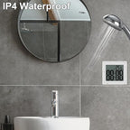 Digital Shower Clock, Large LCD Display Waterproof Timer for Shower, Suction Cups for Home (White) - Only Military time and ℃ Display