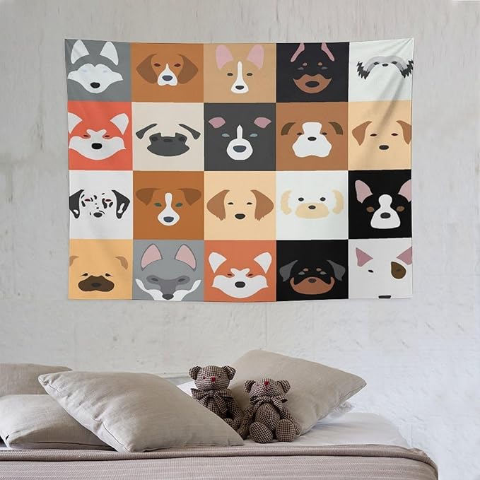 VUMIVI Dog Tapestry Funny Cartoon Pet Patterns Colorful Illustrations Square Animals Tapestry Wall Hanging for Living Room Bedroom Dorm Classroom Aesthetic Decor W40xL30in