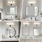 Kvhilw Bathroom Vanity Light, Matte Black Bathroom Light Fixtures, 3-Light Lighting Fixtures Over Miror, Modern Wall Sconce with Flared White Fabric Shade, E26 Socket(ETL Listed)