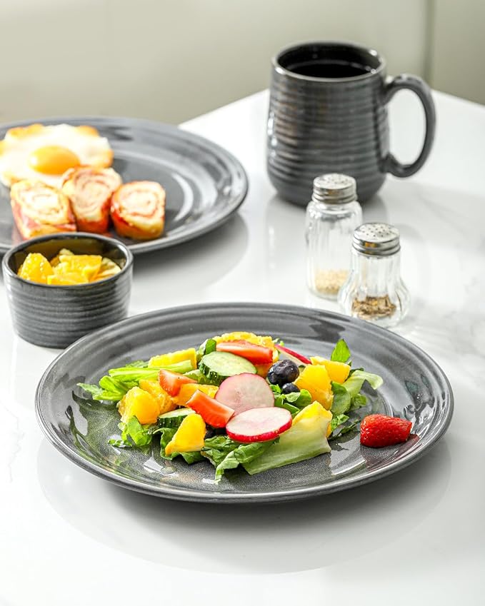 HASENSE Dinner Plates, 10 Inch Ceramic Serving Plates for Kitchen, Modern Round Dishes Set of 4, Scratch Resistant Salad Plates, Dishwasher and Microwave Safe, Grey
