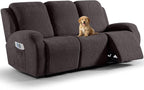 VANSOFY Recliner Sofa Covers, 8-Pieces Stretch Recliner Couch Cover Soft Jacquard Reclining Slipcover Furniture Protector with Elastic Bottom for Kid, Pets (3 Seat,Chocolate)