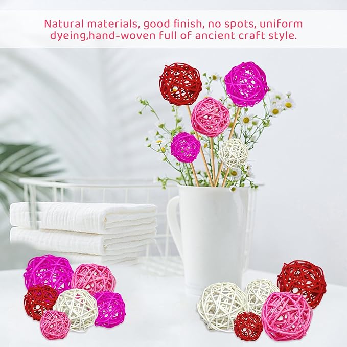 Valentine's Day Rattan Balls 36pcs&Valentines Day vase Filler&Valentine Bowl Filler&Decorative Balls for Bowls Decoration for Home Decoration Valentine's Day Decoration