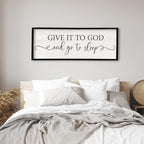 Surfapans Give It To God And Go To Sleep Sign Wall Decor Above Bed 32"x12" Master Bedroom Guest Room Over Bed Wood Rustic Framed Wall Art (Black)