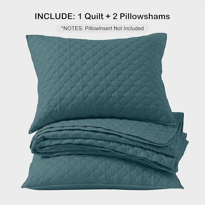 HORIMOTE HOME Quilt Queen Size Teal Blue, Lightweight Quilts for Summer Ultra-Soft Microfiber Modern Style Quilted Clouds Pattern Bedspread Quit Set 3 Pieces(1 Quilt and 2 Pillow Shams)