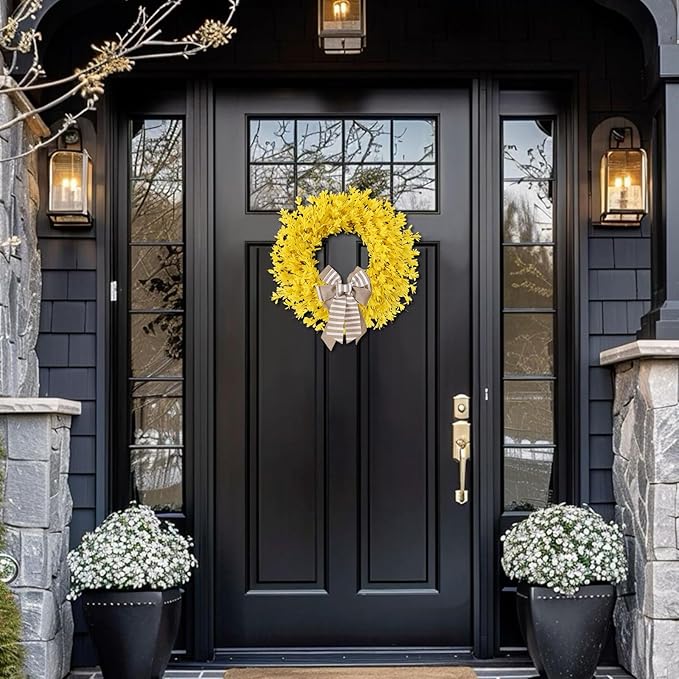 Decorative Bow for Forsythia Wreath, Wild Floral Wreath for Home Wedding Living Room Front Porch Yard Window Farmhouse Decor, Elegant Accessory for All Seasons