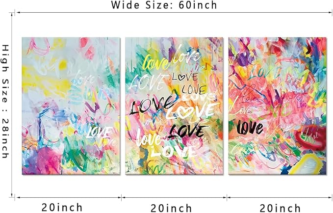 Novatique Colorful Flower Graffiti Canvas Wall Art Rose Wall Decor Beautiful Graffiti Street Painting Canvas Print for Living Room Home Decor, 20" x 28" x 3Pcs