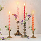 Nuanchu 4 Pcs 7.87 Inch Twisted Taper Candles Wax Unscented Smokeless Spiral Swirl Candlesticks for Wedding Holiday Dinner Party Home Decorations (Pink)