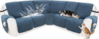 Recliner Sofa Covers 100% Waterproof Velvet L Shape Recliner Couch Covers for Sofa Pets Washable Anti Slip Recliner Slipcovers with Pockets (5 Seat Sofa, Dark Blue)